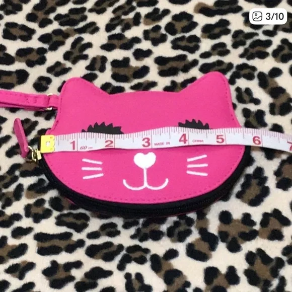 LUV Betsy Johnson Pink 🩷 Kitty Cat Face Wallet Wristlet Credit Card Coin Purse - Picture 10 of 12